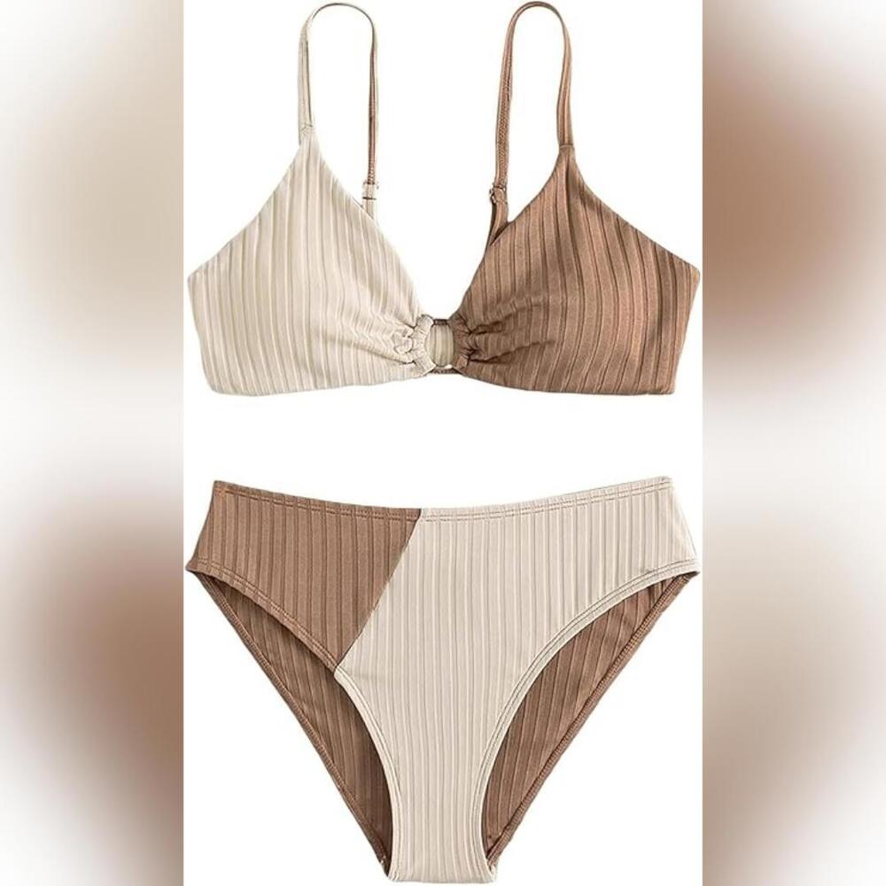 NWOT OYOANGLE 2 Piece Girl's Colorblock Rink Linked Bikini Swimsuit, 8-9 Years